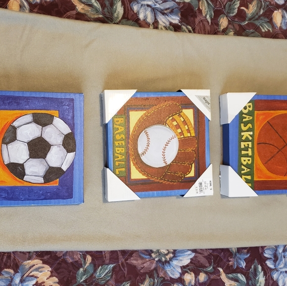 3 Sport Canvas Wall Art Soccer Basketball Baseball - Picture 6 of 6